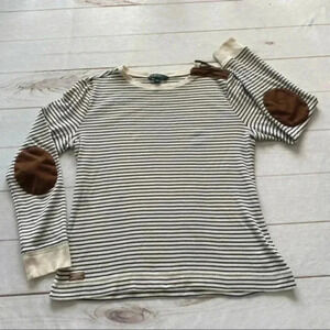 Ralph Lauren LRL Faux Leather Accents on the Elbow Top Women’s siz…